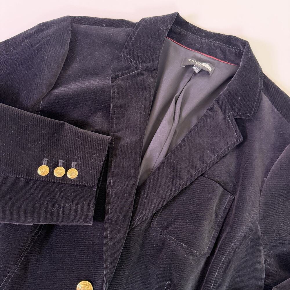 Talbots Black Velvet Corduroy Blazer Womens 18W Gold Buttons Classic Work Jacket